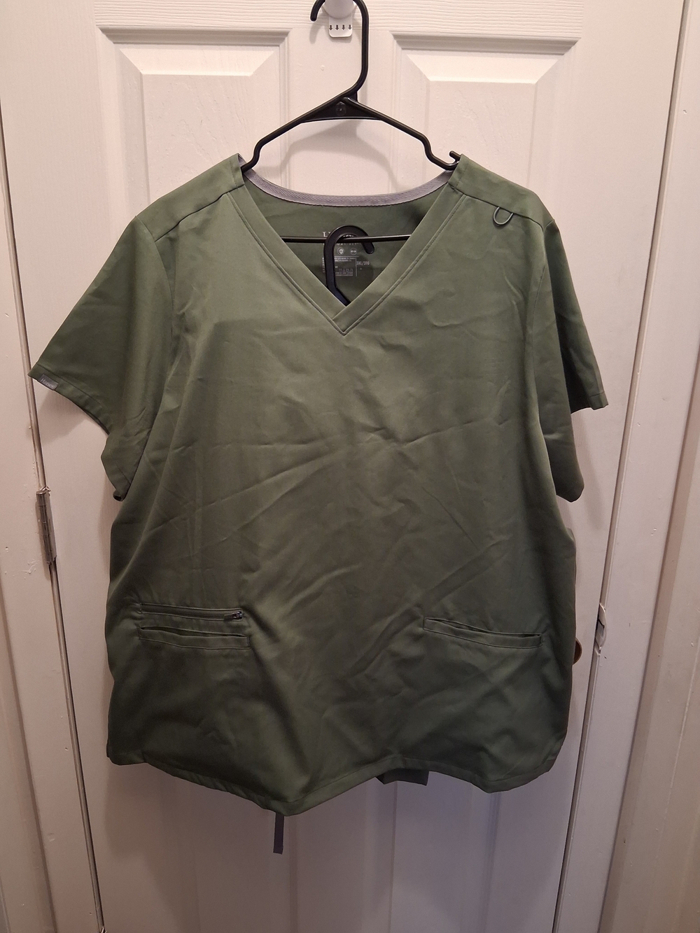 Hanes Olive V-Neck Short Sleeve Medical Scrub Top